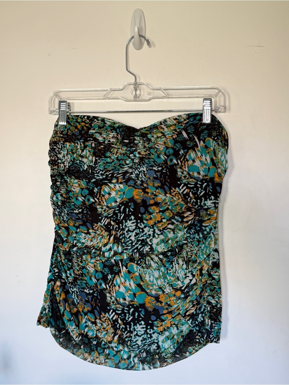 Strapless Floral Print Tank Top in Teal & Black